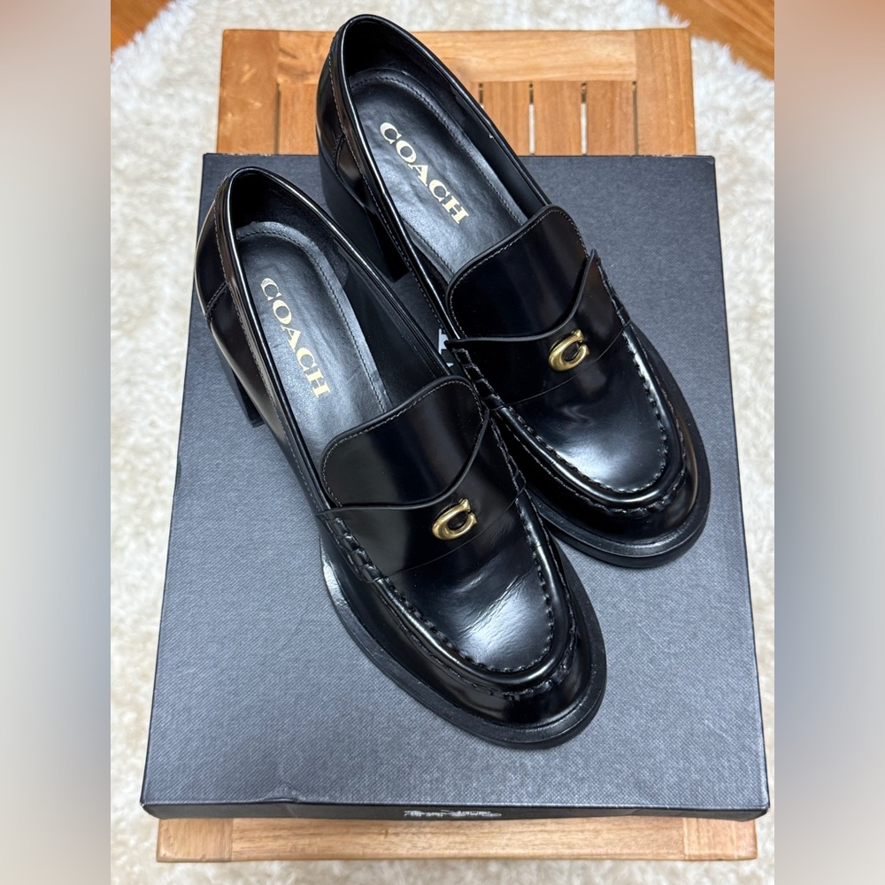 COACH Women's Black Leather Penny Loafers